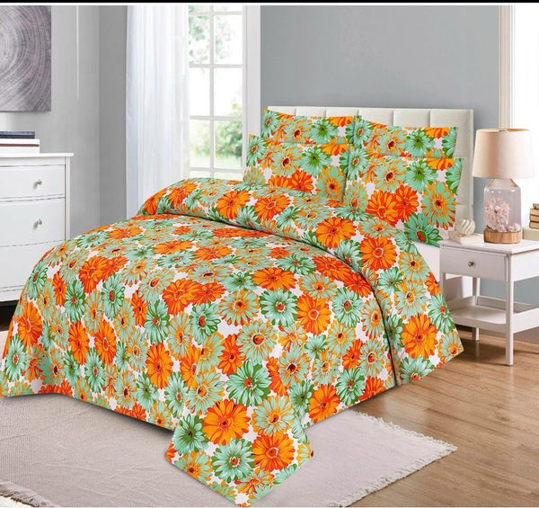 BRIGHT FLORAL PURE COTTON BEDSHEET SET - 3PCS