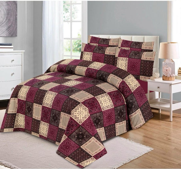 MAROON PURE COTTON BEDSHEET SET - 3PCS