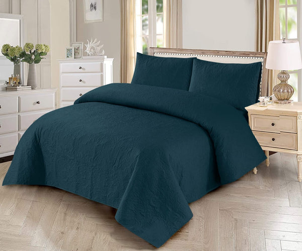 DARK BLUE BEDSPREAD SET - 3PCS