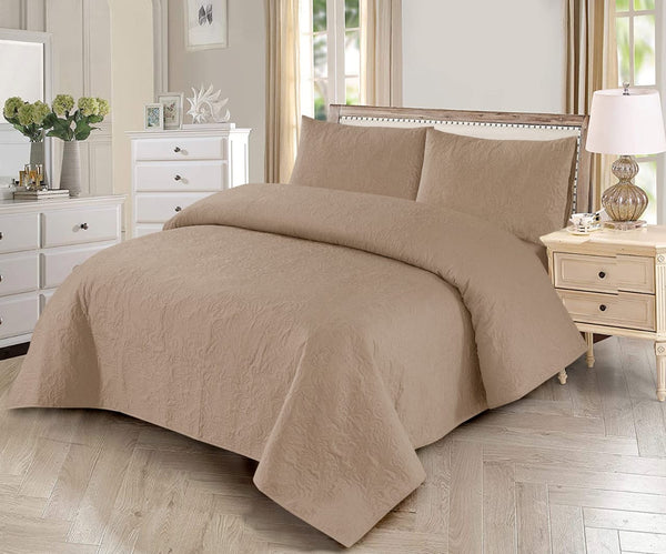 BEIGE BEDSPREAD SET - 3PCS