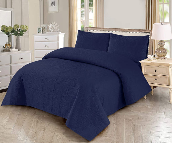 DARK BLUE BEDSPREAD SET - 3PCS