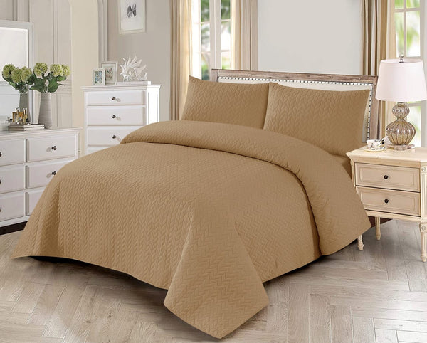 DARK BEIGE BEDSPREAD SET - 3PCS