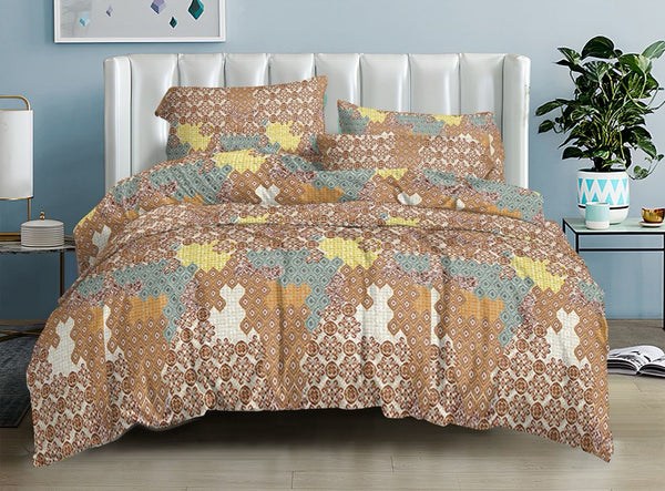 BROWN PRINTED BEDSPREAD - 3PCS