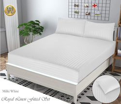 MILKI WHITE STRIPE SATIN BEDSHEET SET
