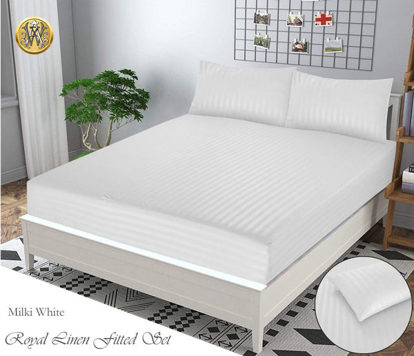 MILKI WHITE STRIPE SATIN BEDSHEET SET