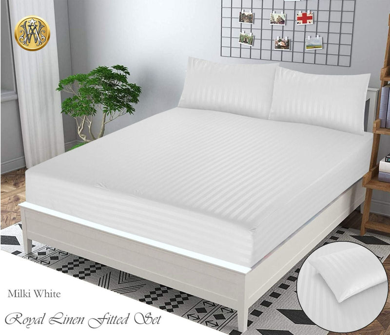 MILKI WHITE STRIPE SATIN BEDSHEET SET