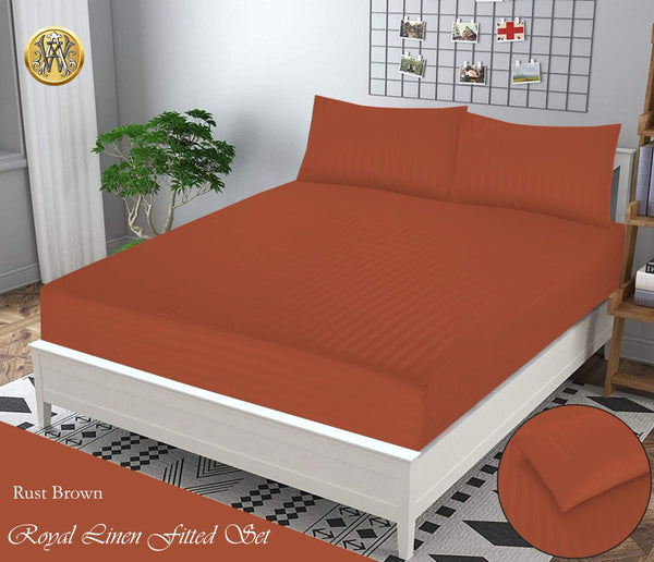 RUST BROWN STRIPE SATIN BEDSHEET SET