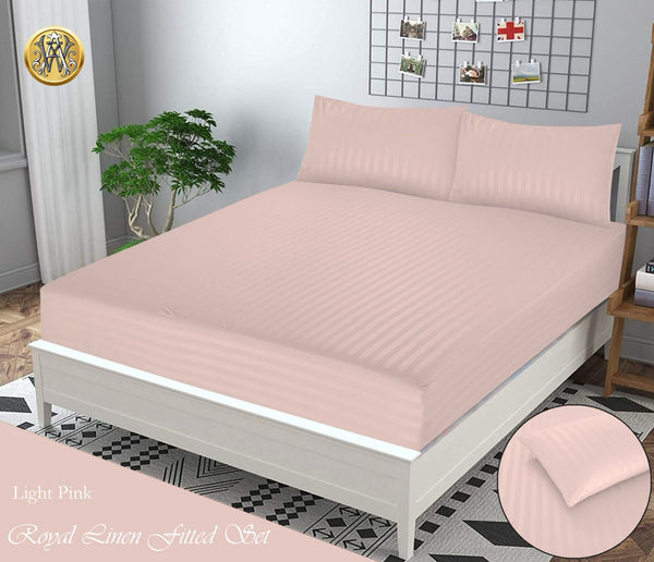 LIGHT PINK STRIPE SATIN BEDSHEET SET
