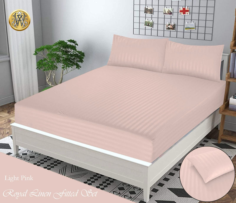 LIGHT PINK STRIPE SATIN BEDSHEET SET