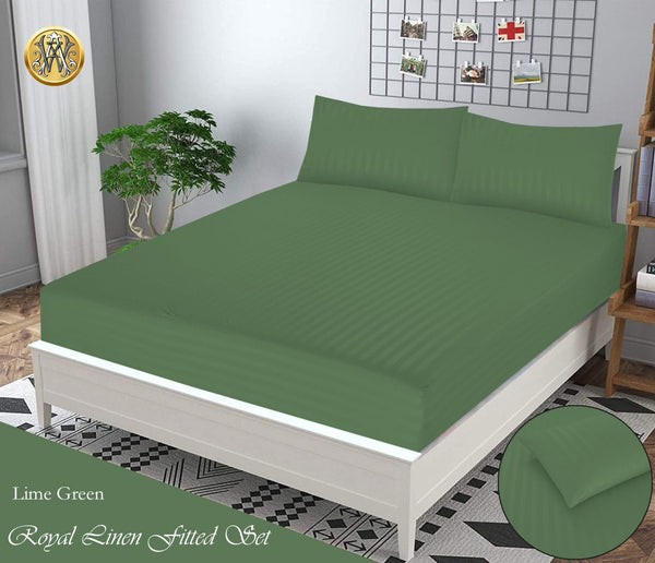 LIME GREEN STRIPE SATIN BEDSHEET SET