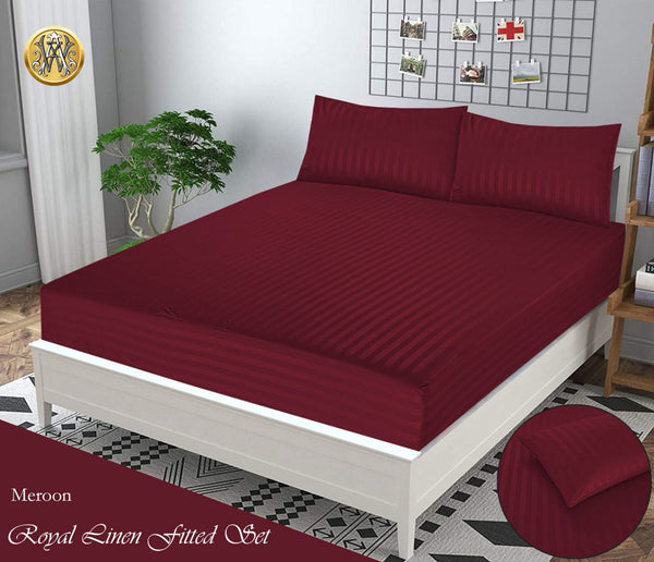 MAROON STRIPE SATIN BEDSHEET SET