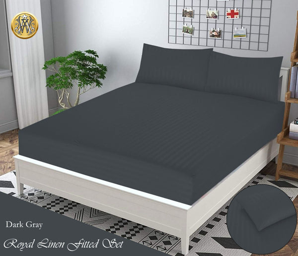 DARK GRAY STRIPE SATIN BEDSHEET SET