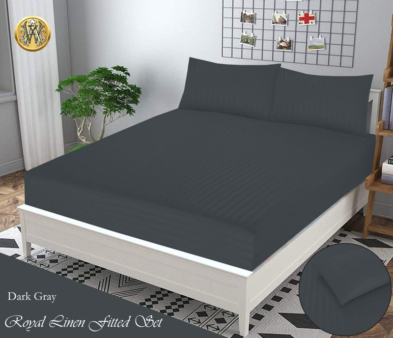 DARK GRAY STRIPE SATIN BEDSHEET SET
