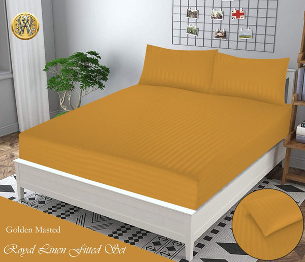 GOLDEN MUSTARD STRIPE SATIN BEDSHEET SET
