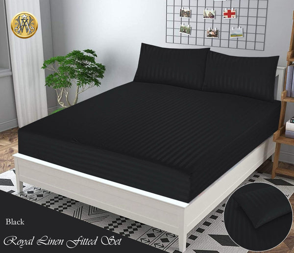 BLACK STRIPE SATIN BEDSHEET SET