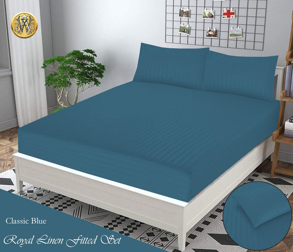 BLUE STRIPE SATIN BEDSHEET SET