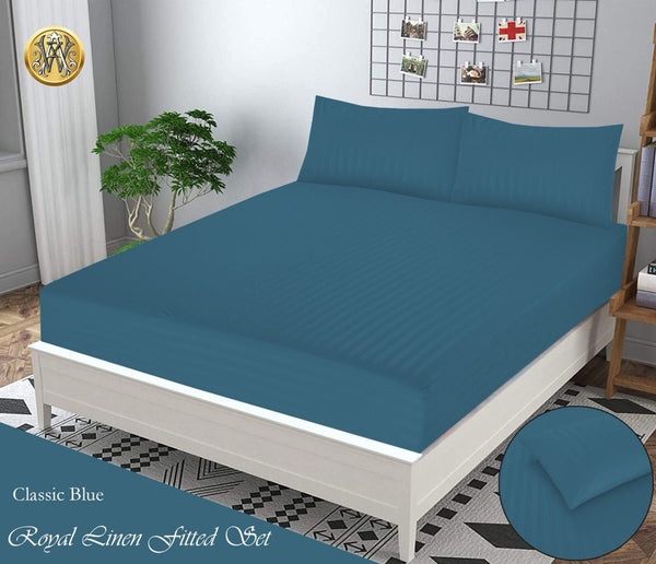 BLUE STRIPE SATIN BEDSHEET SET