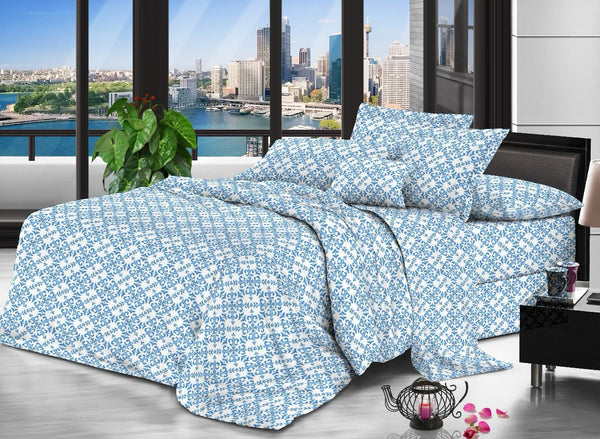 LIGHT BLUE PRINTED BEDSPREAD - 3PCS