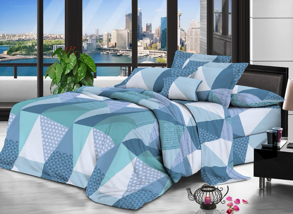SKY BLUE PRINTED BEDSPREAD - 3PCS