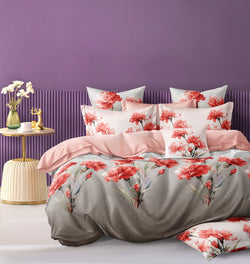 WHITE & PINK COLOR PRINTED BEDSPREAD - 3PCS