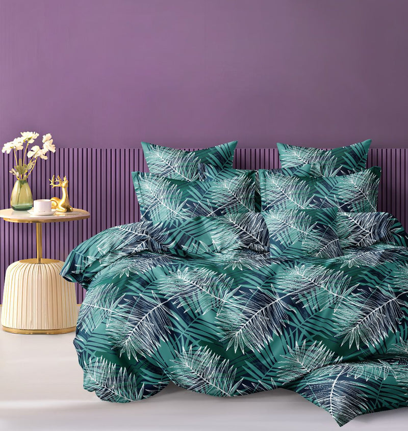 GREEN & WHITE COLOR PRINTED BEDSPREAD - 3PC