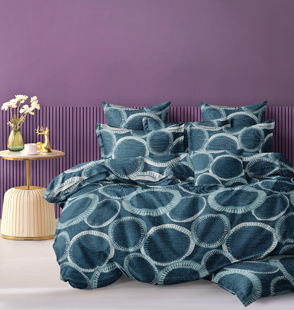 NAVY BLUE COLOR PRINTED BEDSPREAD - 3PC