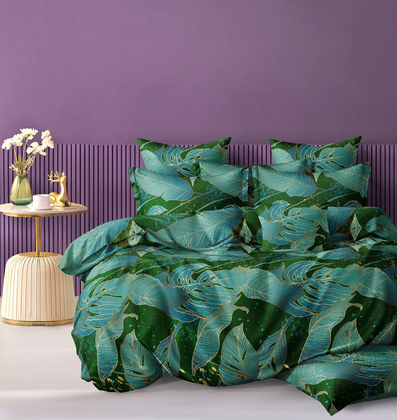 GREEN COLOR PRINTED BEDSPREAD - 3PC