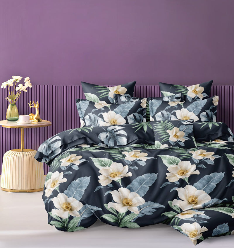 DARK NAVY COLOR PRINTED BEDSPREAD - 3PC