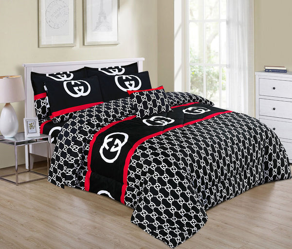 GUCCI LOGO BLACK COLOR BRANDED BEDSHEET - 3PC
