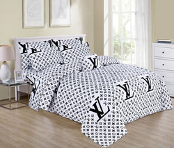 LV LOGO WHITE COLOR BRANDED COMFORTER SET - 6PC