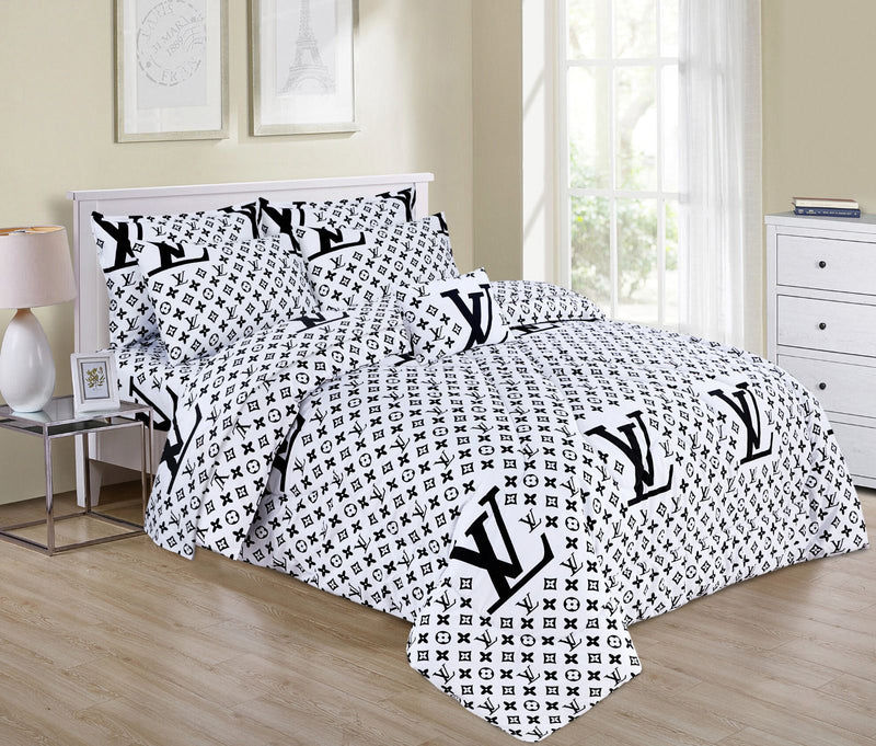 LV LOGO WHITE COLOR BRANDED COMFORTER SET - 6PC