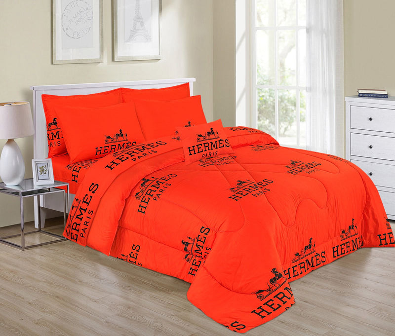 HERMES LOGO ORANGE COLOR BRANDED BEDSHEET - 3PC