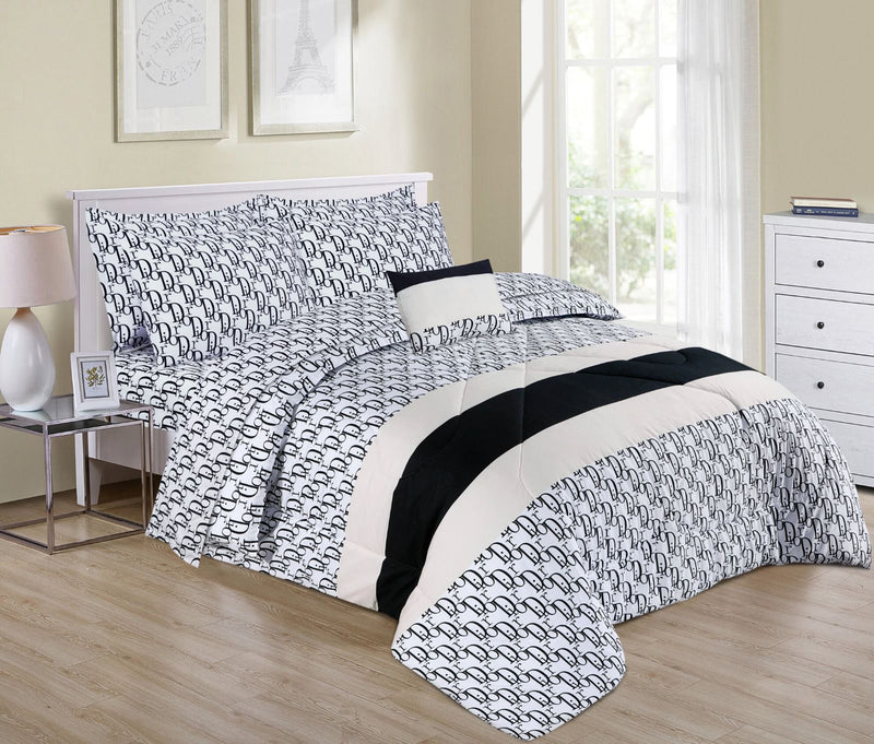 DIOR LOGO BLACK & WHITE COLOR BRANDED BEDSHEET - 3PC