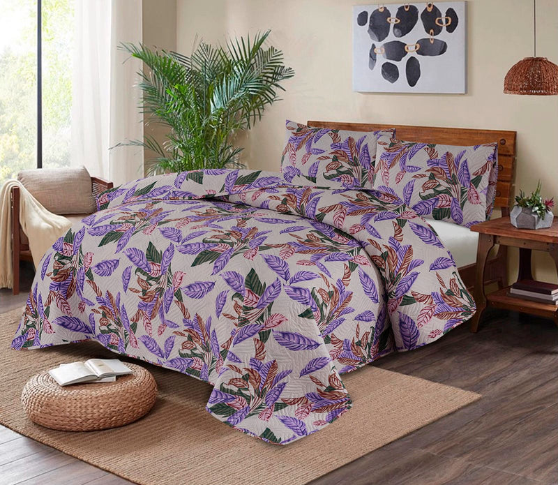 PURPLE COLOR PRINTED BEDSPREAD - 3PC