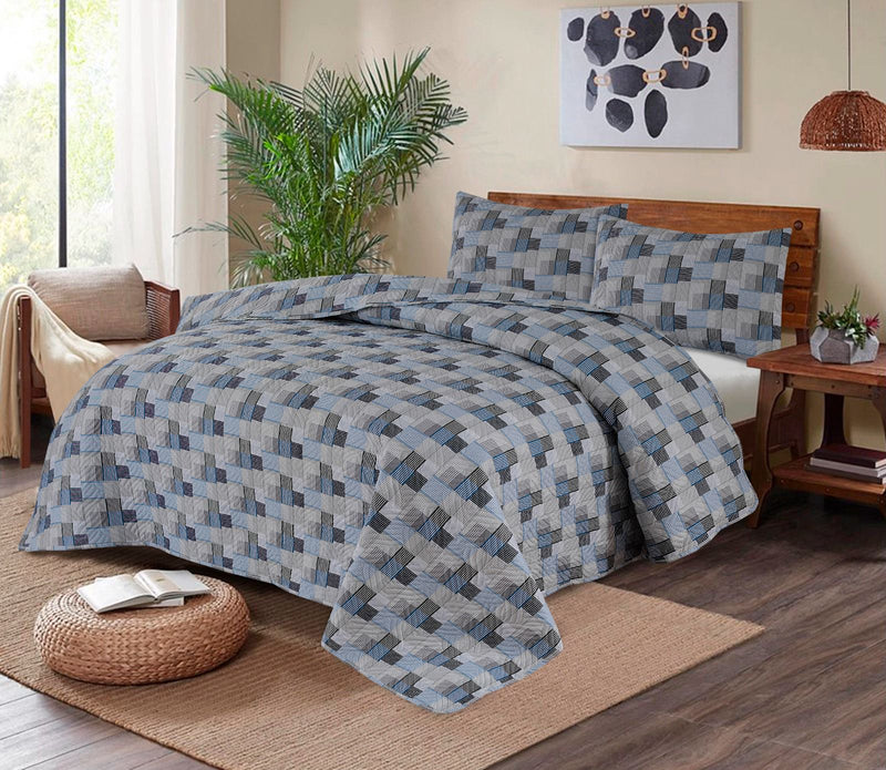 GRAY COLOR PRINTED BEDSPREAD - 3PC