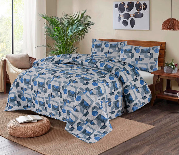 BLUE COLOR PRINTED BEDSPREAD - 3PC