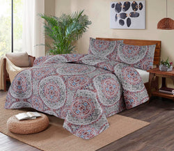 RED PATTERN COLOR BEDSPREAD - 3PC