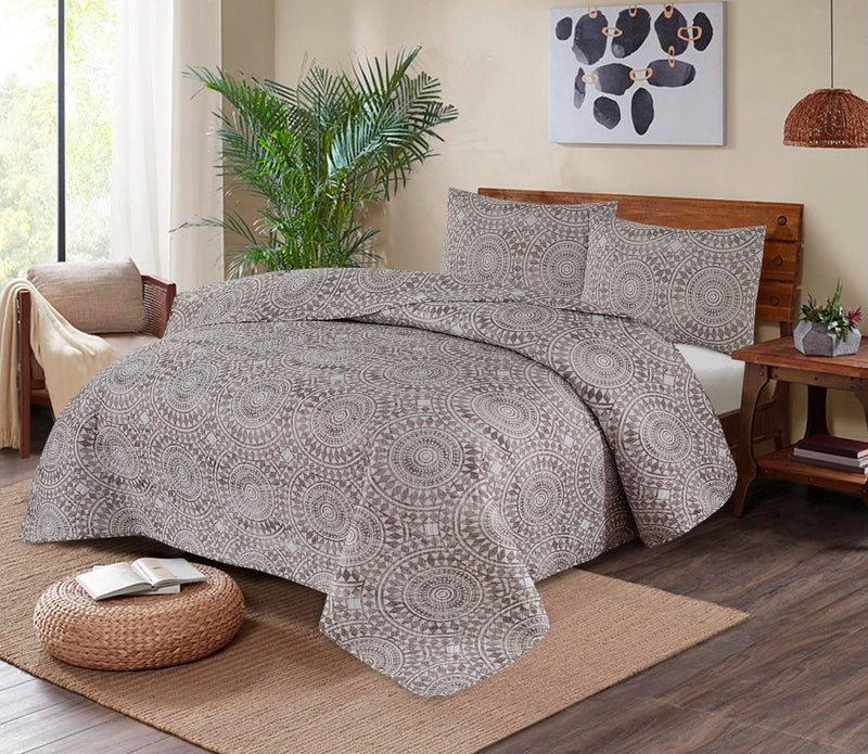 BEIGE PATTERN COLOR BEDSPREAD - 3PC