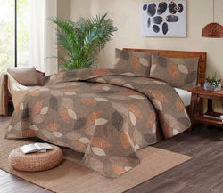 BROWN PATTERN COLOR BEDSPREAD - 3PC