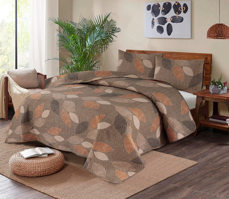 BROWN PATTERN COLOR BEDSPREAD - 3PC