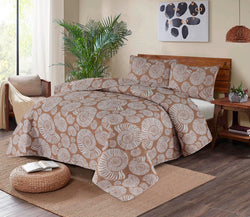 BROWN PATTERN COLOR BEDSPREAD - 3PC