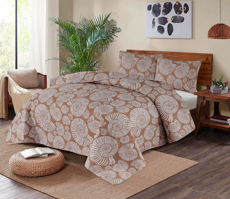 BROWN PATTERN COLOR BEDSPREAD - 3PC