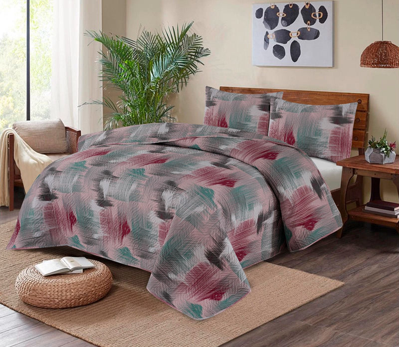 PINK PATTERN COLOR BEDSPREAD - 3PC