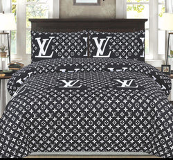 LV LOGO BLACK COLOR BRANDED BEDSHEET - 3PC