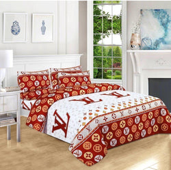 LV LOGO RED & WHITE BRANDED BEDSHEET - 3PC