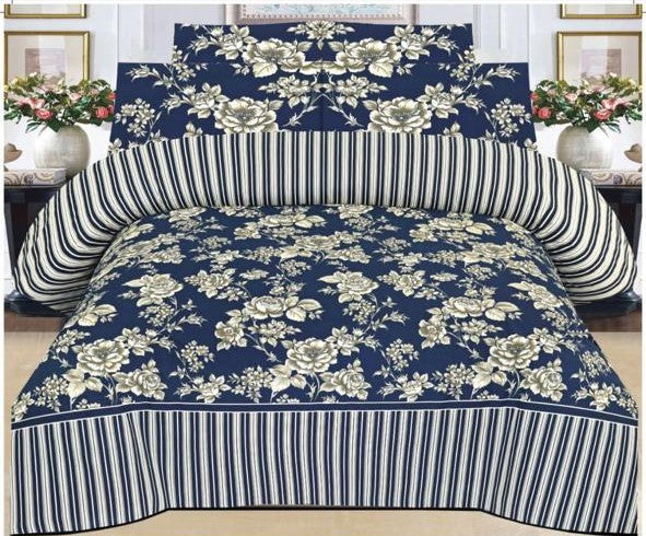 NAVY BLUE COLOR PURE COTTON BEDSHEET - 3PC