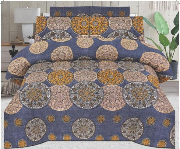 DENIM BLUE COLOR PURE COTTON BEDSHEET - 3PC