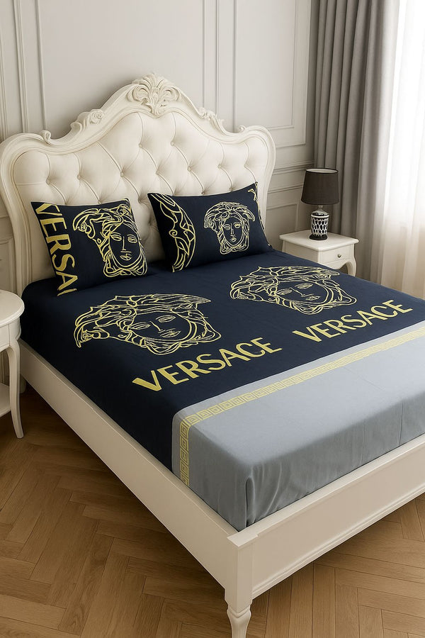 VERSACE LOGO BLACK & WHITE COLOR BRANDED BEDSHEET - 3PC