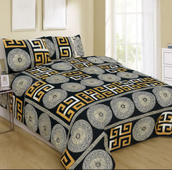 LUXURY BLACK & GOLD GREEK PATTERN BEDSHEET - 3PC
