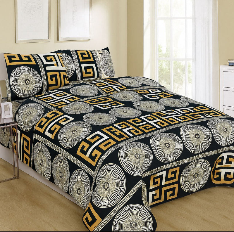LUXURY BLACK & GOLD GREEK PATTERN BEDSHEET - 3PC